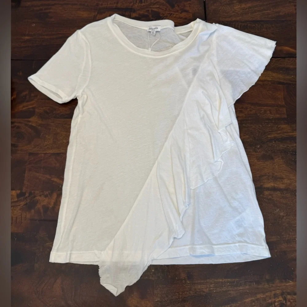 NWOT Splendid Vintage Whisper Asymmetrical Ruffle White Short Sleeve Top Sz S